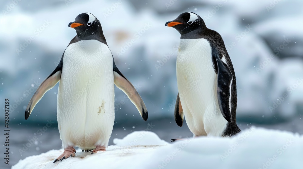 Fototapeta premium Penguins Standing on a Floating Ice Sheet in the Arctic Ocean