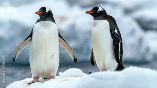 Penguins Standing on a Floating Ice Sheet in the Arctic Ocean