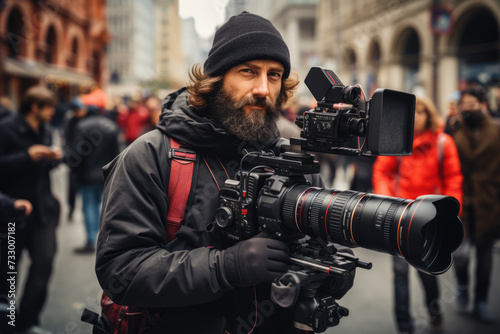 male photographer or videographer with a professional camera