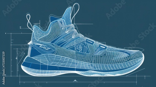 Technical Drawing of a Basketball Shoe, Single Shoe Blueprint