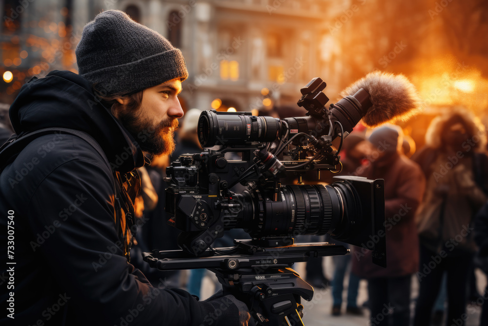 male photographer or videographer with a professional camera male photographer or videographer with a professional camera