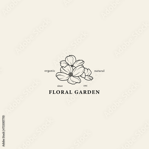 Line art dogwood flower logo photo