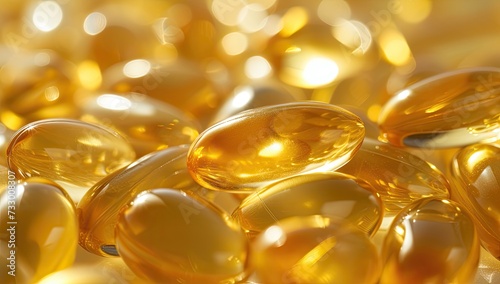 Gel capsules filled with fish oil, a rich source of omega-3 fatty acids, known for their numerous health benefits.