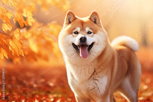 Shiba inu akita dog portrait on autumn background photo