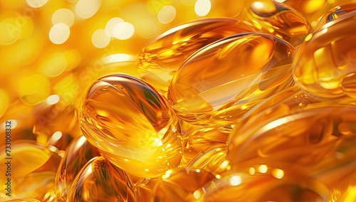 Gel capsules filled with fish oil, a rich source of omega-3 fatty acids, known for their numerous health benefits.