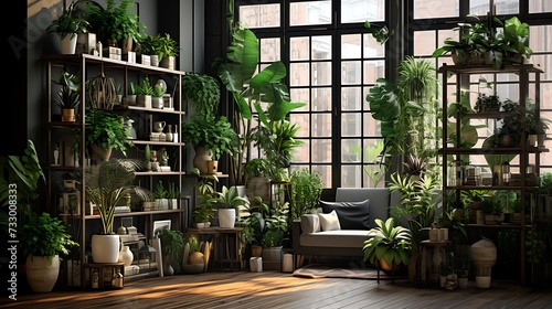 Utilizing a series of tall, thin potted plants as a natural room divider