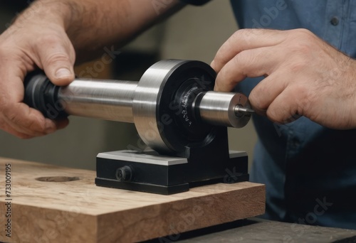 Craftsman creating unique art with metal and wood in well-lit workshop