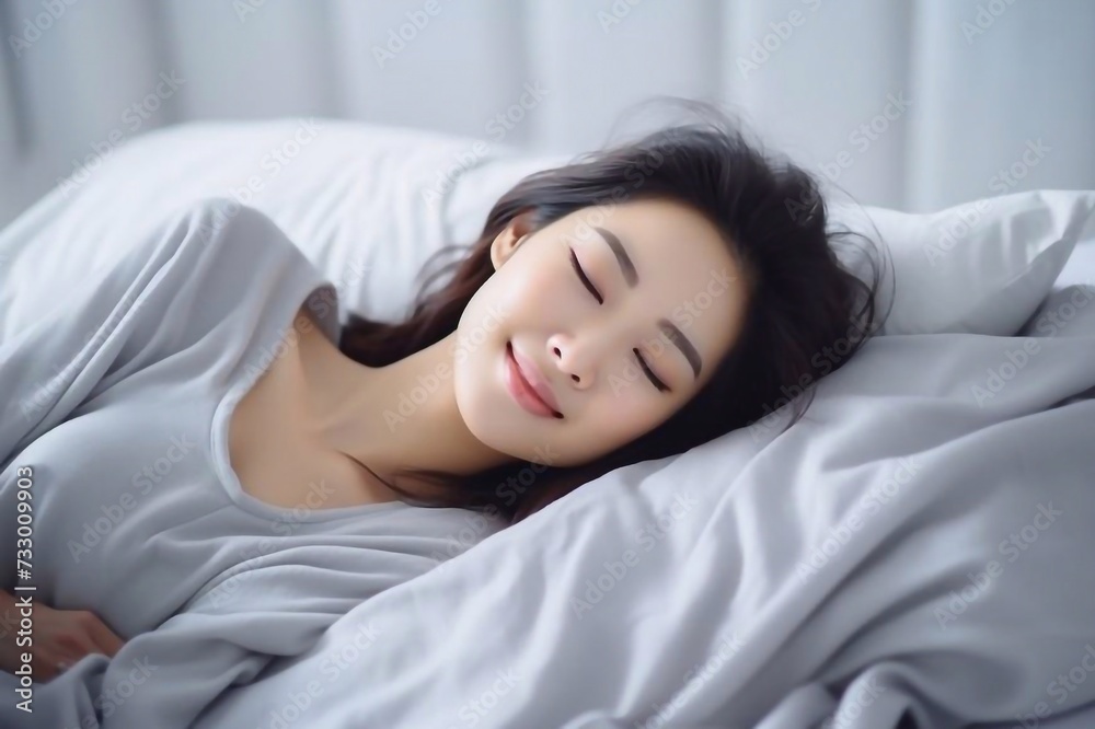 Beautiful Attractive Asian woman sleep and sweet dream lying on bed in cozy bedroom in the morning feeling so relax and comfortable.Healthy Young female sleep with bedtime at home.Healthcare Beautiful Attractive Asian woman sleep and sweet dream lying on bed in cozy bedroom in the morning feeling so relax and comfortable.Healthy Young female sleep with bedtime at home.Healthcare