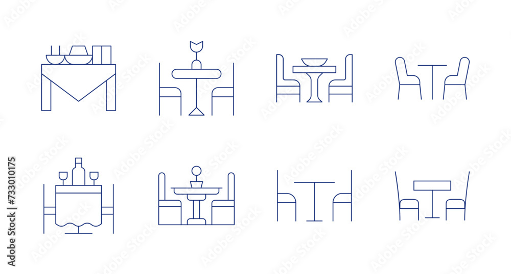 Dining room icons. Editable stroke. Containing diningtable, diningroom, dinner, dinnertable.