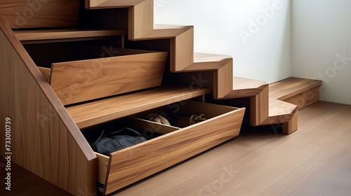 Cedar wood hidden storage shelves under stairs with a minimalist approach