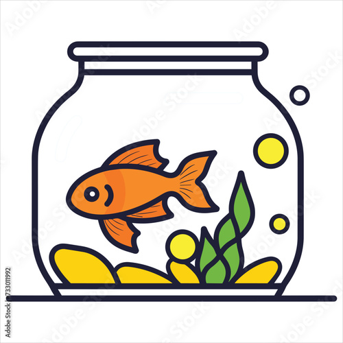 Fish Tank flat icon outline in the style of simple vector