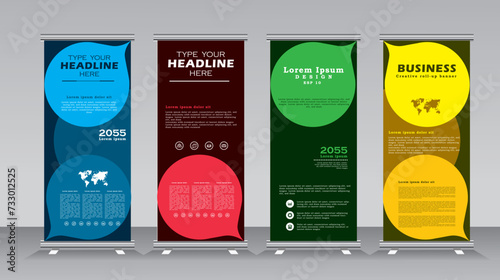 Roll up banner stand template design, vertical banner, pull up and standees banner, Abstract Roll up banner, x banner, vertical banner with multicolors