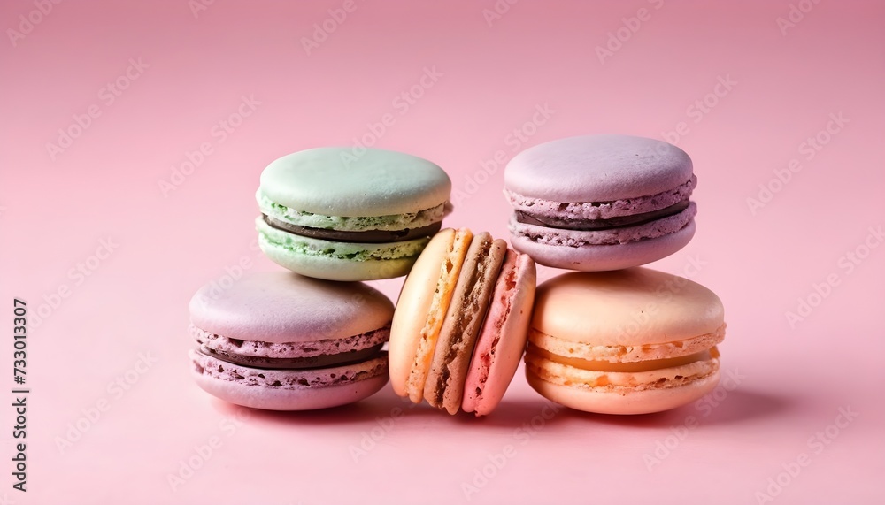 five colorful macarons on pastel lily violet background five colorful macarons on pastel lily violet background