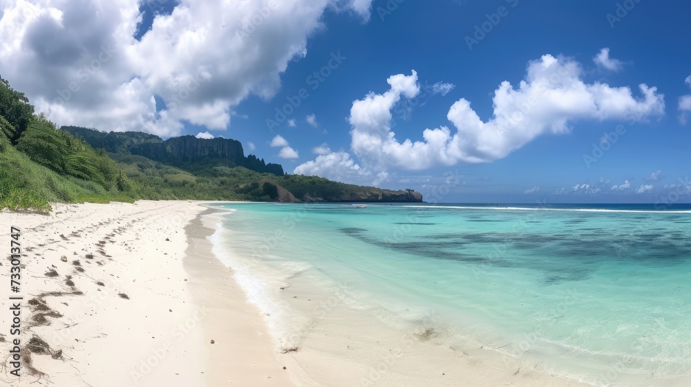 Panorama of a beautiful white sand beach and turquoise water