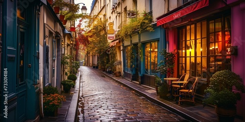 Charming Parisian neighborhood filled with iconic buildings and attractions. © ckybe