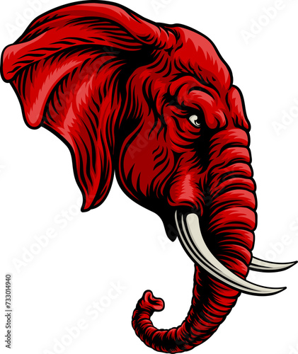 A tough looking elephant. Could be the symbol for the American republican political party in election politics or a sports mascot.