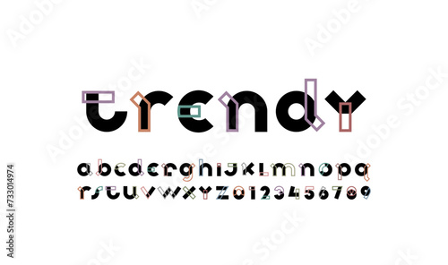 alphabet decorative font, art lettering, abstract letters A-Z and numerals 0-9