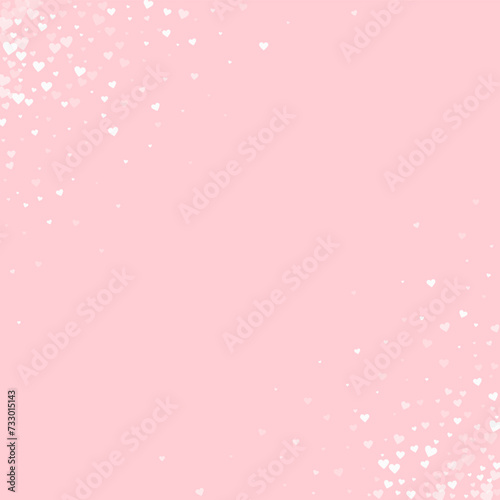 Fototapeta Naklejka Na Ścianę i Meble -  White hearts scattered on pink background.