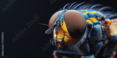 A macro shot of a gadfly, capturing the essence of arthropods and their striking yellow striped patterns on a dark backdrop. Ideal for zoologists photo