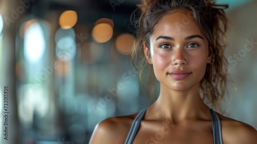 portrait of a female athlete after training in the gym