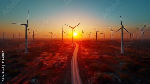 Wind energy: Sustainable, green energy from wind, sun and water. Wind farms and wind turbines for a green energy future.