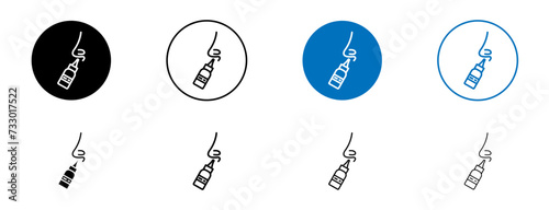 Nasal Spray Line Icon Set. Medical rhinitis relief symbol in black and blue color.