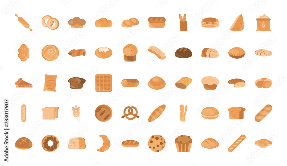 Bakery and balked goods flat style icon set vector