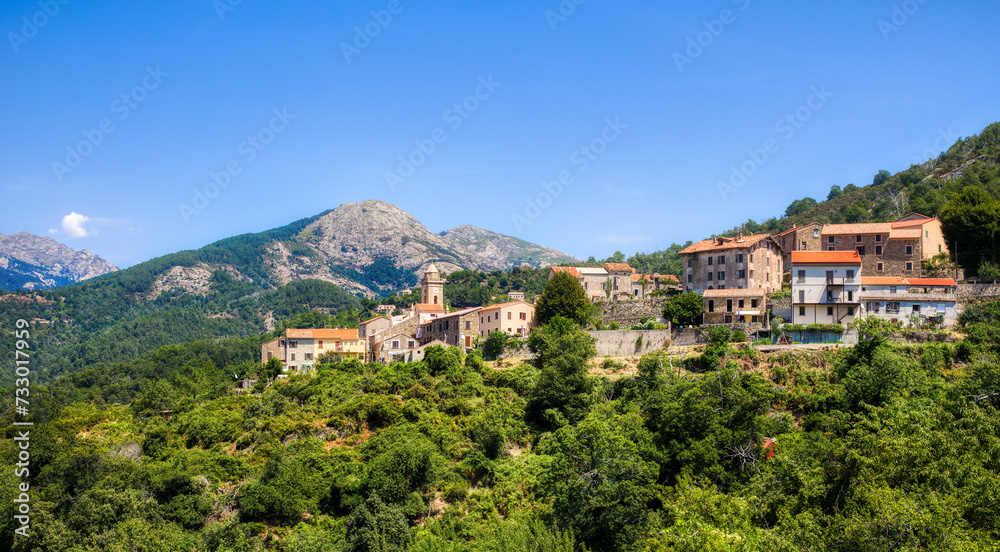 The Small Village of Marignana in a Monuntainous Landscape on Corsica, France