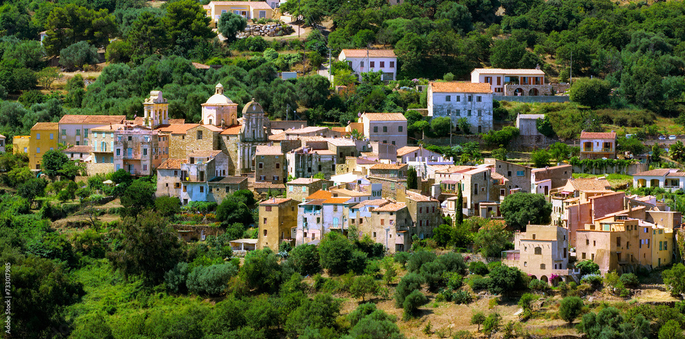 Naklejka premium View of the Village of Cateri on Beautiful Corsica