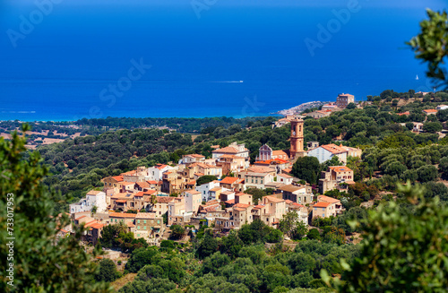 View of the Beautiful Corsican Village of Aregno, Set in the Hillside Just off the Mediterranean Coast