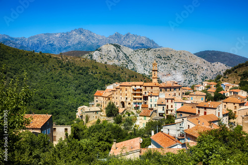 View of the Beautiful Old Village of Omessa on Corsica, France