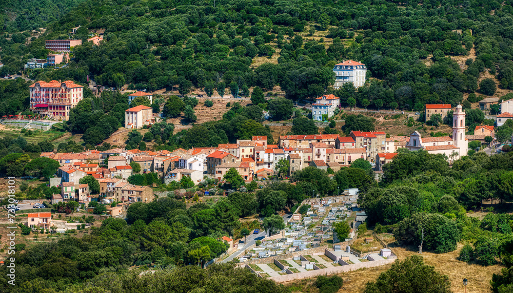 View of the Village and Cemetery of Piana on Corsica, France