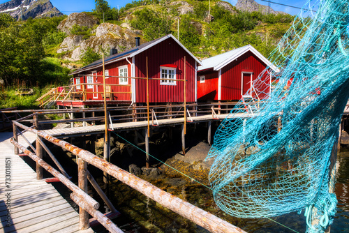 Fishermen's Cabins in the Charming Old Fishing Village of Nusfjord on Flakstad Island in Lofoten, Nordland, Norway