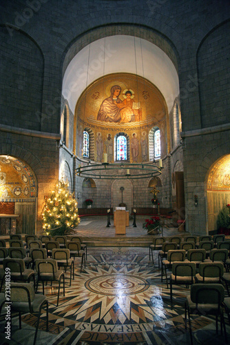 Interior of the Church of the Dormition abbey in mount Zion, Jerusalem, Israel