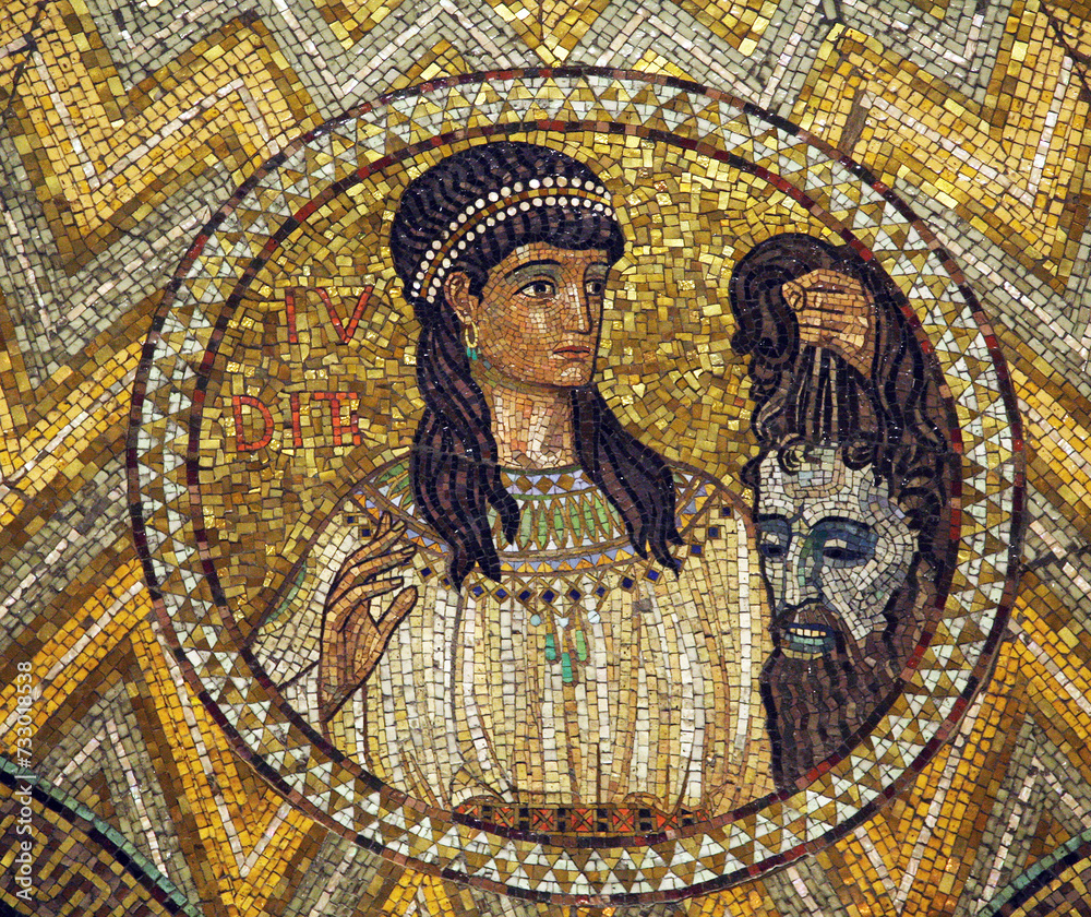 Judith, ceiling mosaic in Church of the Benedictine Abbey of the Assumption, Mount Zion, Jerusalem, Israel