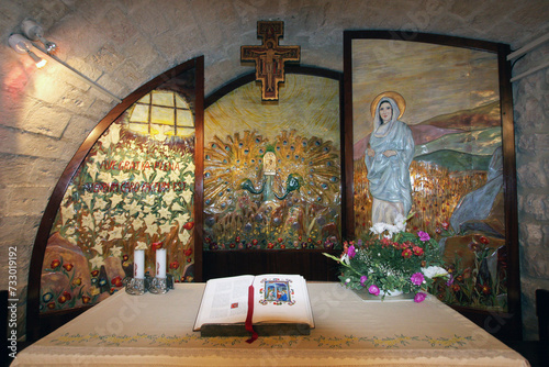 Altar in the chapel of the Casa Nova pilgrimage house in Nazareth, Israel photo