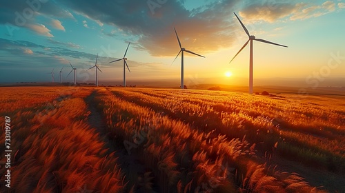 Wind energy  Sustainable  green energy from wind  sun and water. Wind farms and wind turbines for a green energy future.