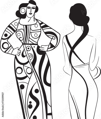 Black and White Outline Drawing of Woman, Picasso Style, Vector Art