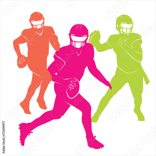 editable set of colorful vector american football players posing for any graphic background, sport elements