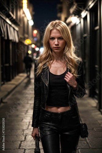 A mysterious woman, reminiscent of a spy movie character, with dangerous look © Portrait Studio