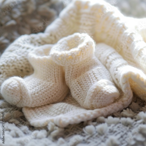 A pair of baby booties, representing warmth and the arrival of a new baby. 