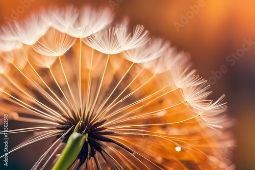 Artistic Macro Photography: Dandelion and Water Drop on Orange Background