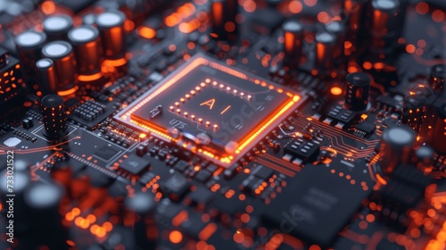 microchip designed for AI on a circuit board - closeup