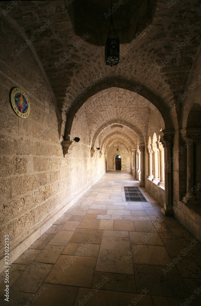 The medieval cloister of the Church of Saint Catherine in Bethlehem, Palestine, Israel