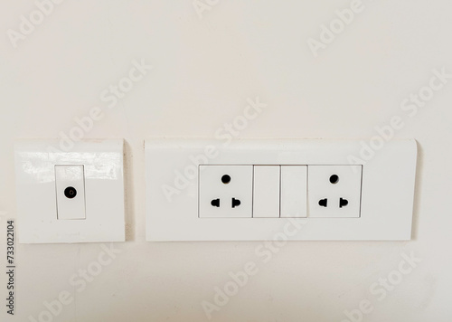 Indian Electric switchboard on a new wall in a house closeup