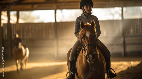 A horse and rider in a therapeutic riding session