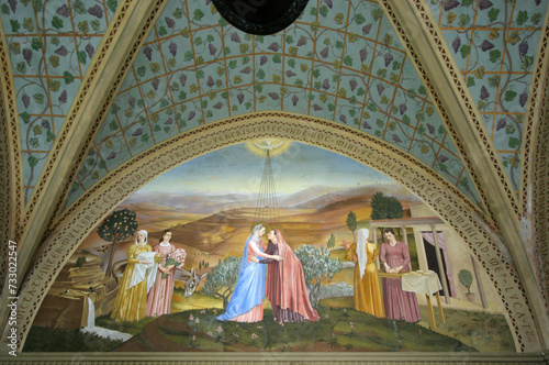 Visitation  fresco in the Franciscan church of the Visitation in Ein Karem  Jerusalem  Israel
