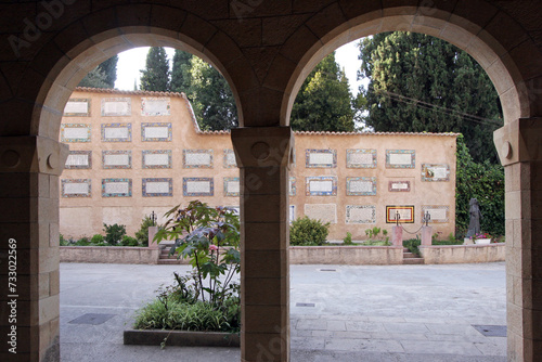 Colourful ceramic translations of the Magnificat, the prayer sung by the Virgin Mary at this site, the Church of the Visitation in Ein Kerem near Jerusalem, Israel photo