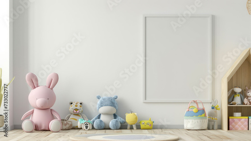 Mock up poster frame in children room interior background