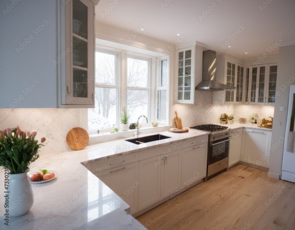 Modern kitchen interior in a minimalist eco-style. AI generation Modern kitchen interior in a minimalist eco-style. AI generation